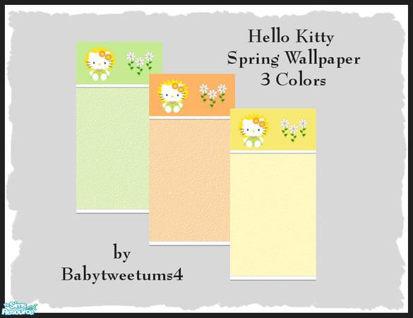 Sims 2 — Hello Kitty Spring Wallpaper by babytweetums4 — These are brightly colored walls with a Hello Kitty Border on