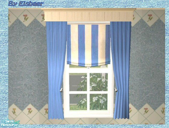 Sims 2 — Prague Curtains - Blue Blockstripes by Eisbaerbonzo — Meant to match my Reflexsims Hall in light blue