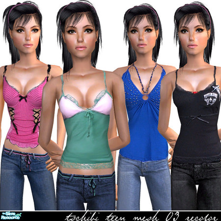 Sims 2 — tschib teen mesh 03 and recolors by justtschibi — This is a set of 4 casuals for teens, based on a new Mesh