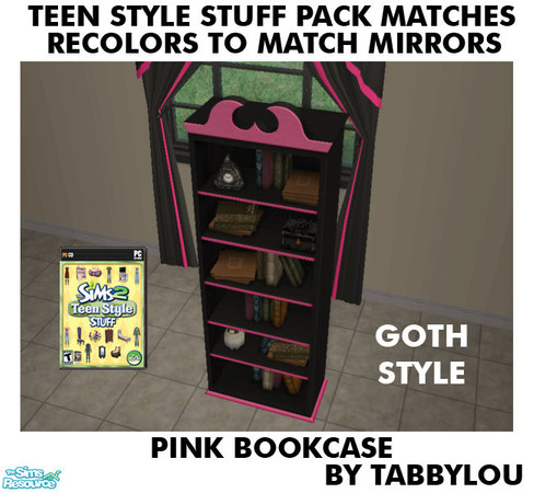 Sims 2 — TL - TSSP Goth MatchMirror PinkBookcase by TabbyLou — Pink Bookcase for Recolors of Teen Style Stuff Pack (TSSP)