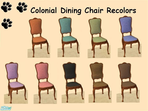 Sims 2 — Colonial Dining Chair - TC32 by MinnieMinPin — 9 Recolors of the Colonial Dining Chair. Matches my Mr. Section