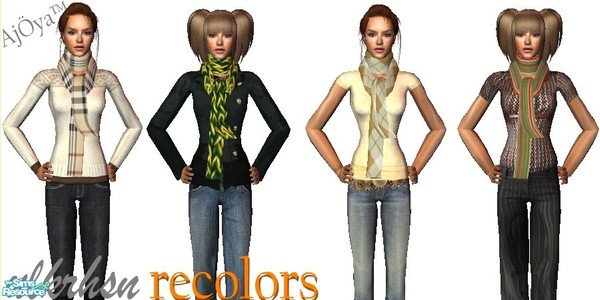 Sims 2 — UlkrhsnSet16 Recolors by Ajoya — A set of colorful scarves: available from YA-E. No Ep\'s required! =o} The
