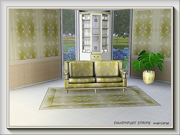 Sims 3 — Dandypuff Stripe pattern by marcorse — Dandelion puffballs in a random repeat design, yellow and white.