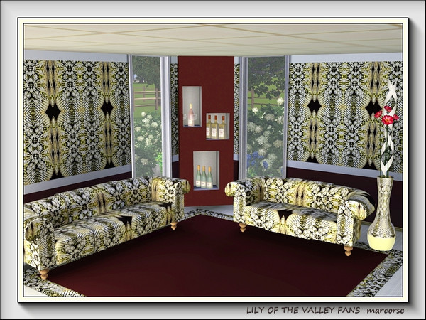 Sims 3 — Lily of the Valley Fans pattern by marcorse — Lily of the valley flowers in a fan shaped repeat design