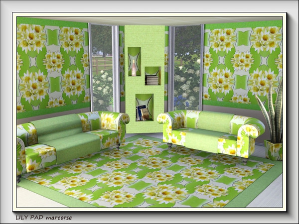 Sims 3 — Lily Pad pattern by marcorse — Creamy waterlily flowers and bright green lilypads in a simple repeat pattern.