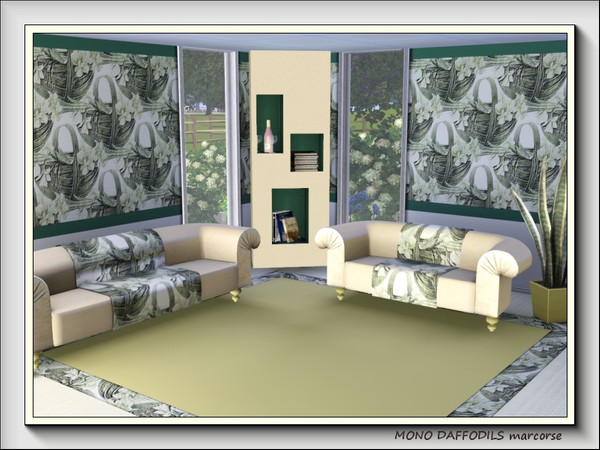 Sims 3 — Mono Daffodils pattern by marcorse — Baskets of pale daffodils in a monochrome treatment.