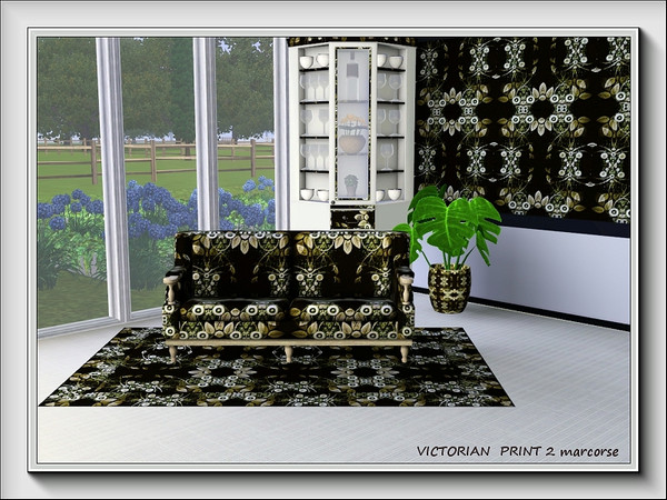 Sims 3 — Victorian Print 2 pattern by marcorse — An allover Victorian wallpaper design of leaves and flower shapes,