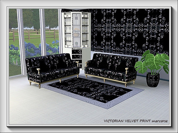 Sims 3 — Victorian Velvet Print pattern by marcorse — A Victorian velvet print wallpaper in a floral and leaf design.