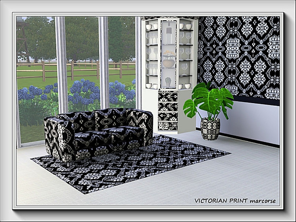 Sims 3 — Victorian Print pattern by marcorse — A bold Victorian damask-style pattern in black and white.