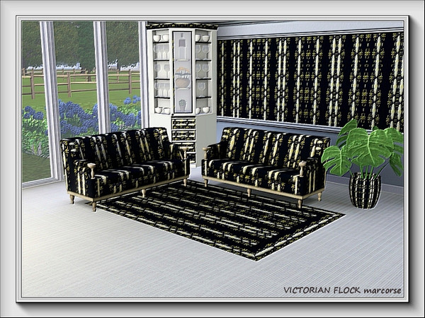 Sims 3 — Victorian Flock pattern by marcorse — Cross-stitch panels in a vertical, flocked Victorian wallpaper.