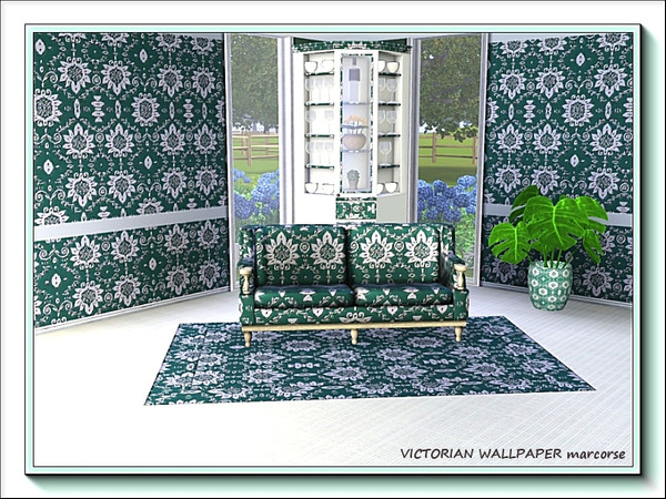Sims 3 — Victorian Wallpaper pattern by marcorse — A classic embossed floral wallpaper of the period in jade green and