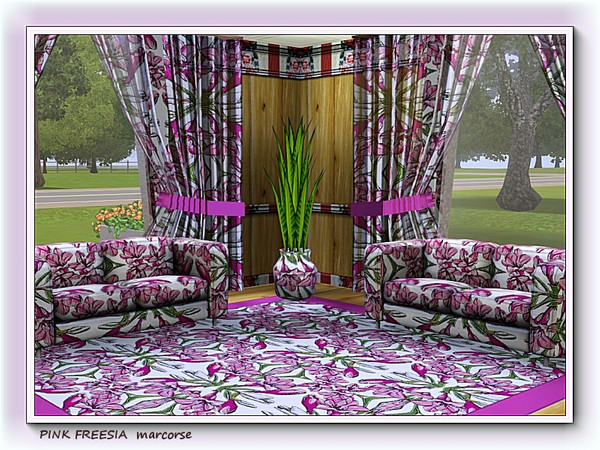 Sims 3 — Pink Freesia pattern by marcorse — Pink and white freesias are the subject of this random repeat pattern.