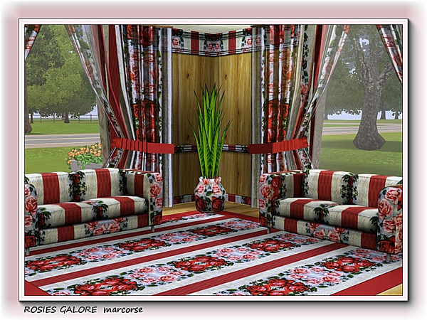 Sims 3 — Rosies Galore pattern by marcorse — A bold and distinctive design of red and yellow roses and stripes in a