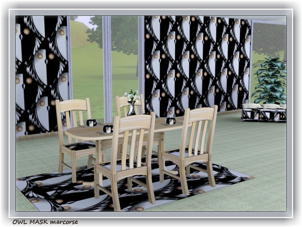 Sims 3 — Owl Mask pattern by marcorse — I just love the idea behind this rather strange bird design . . a black and white