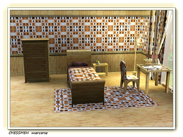 Sims 3 — Chessmen pattern by marcorse — A stylised chessboard, with chessmen deployed. Note this is not set up to play