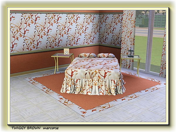 Sims 3 — Twiggy Brown pattern by marcorse — Leafy twigs in brown on cream, in a random repeat design.