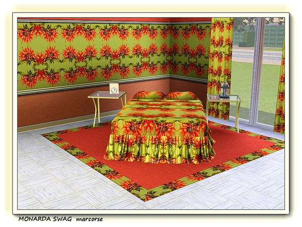 Sims 3 — Monarda Swag pattern by marcorse — Bright orange monard flowers and a green swag in a simple horizontal pattern.