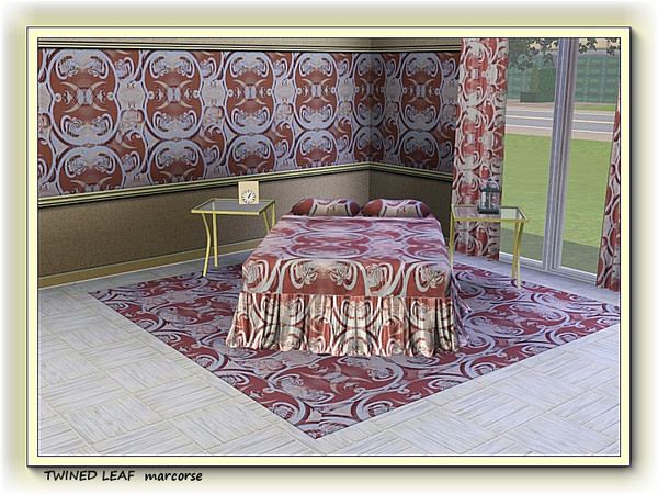 Sims 3 — Twined Leaf pattern by marcorse — Stylised palm fronds, twining together in a random repeat design.