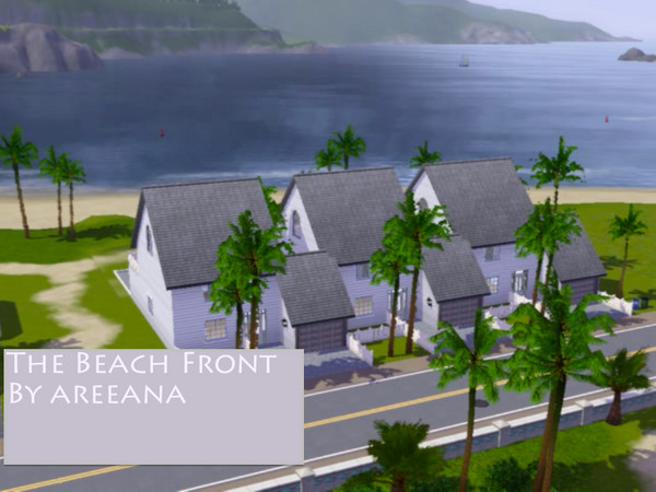 Sims 3 — The Beach Front by areeana2 — Three household lot with a community laundry room. Each home has a garage, one