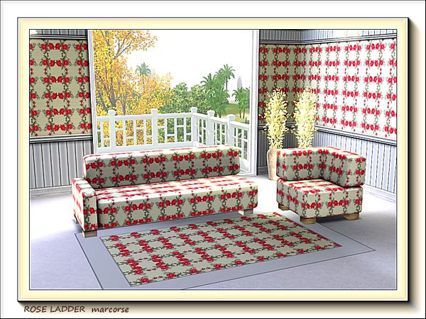 Sims 3 — Rose Ladder pattern by marcorse — Pairs of red roses in a ladder pattern o a cream backing.