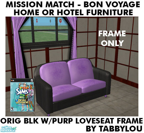 Sims 2 — TL - MM BV HOH OrigBlkPurple LoveSeatFrame by TabbyLou — LoveSeat Frame ONLY in Recolor of Bon Voyage (BV)