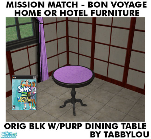 Sims 2 — TL - MM BV HOH OrigBlkPurple DiningTable by TabbyLou — Round Dining Table in Recolor of Bon Voyage (BV)