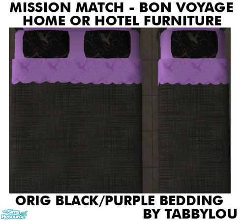 Sims 2 — TL - MM BV HOH OrigBlackPurple Bedding by TabbyLou — Black & Purple Bedding in Recolor of Bon Voyage (BV)