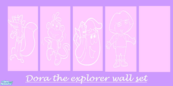 Sims 2 — Dora the explorer set by birinne — Set of Dora walls ( Dora, back pack, boots, swiper)