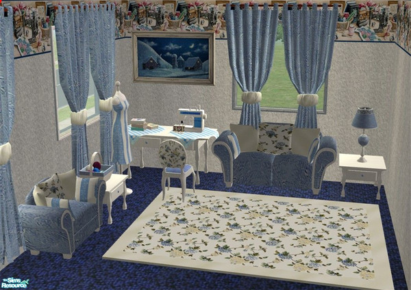 Sims 2 — Issy\'s Sewing Room by Riverwillows — A lovely sewing room, in blues and florals, made especially for Issy, AKA