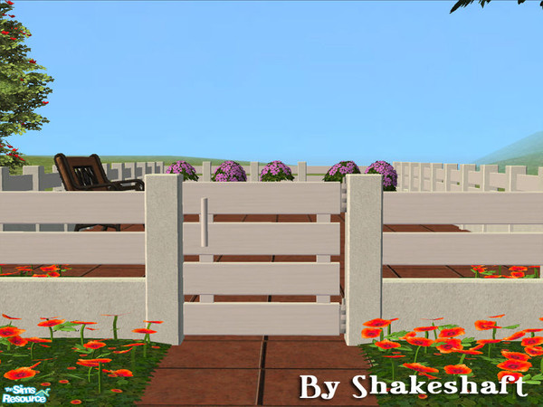 Sims 2 — Ascot Small Gate - White by Shakeshaft — Part of a set of new fences with concrete posts and wood rails, there