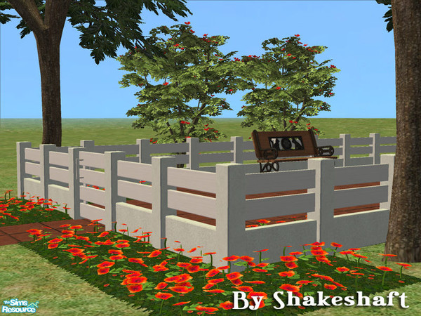 Sims 2 — Ascot Small Fence - White by Shakeshaft — Part of a set of new fences with concrete posts and wood rails, there