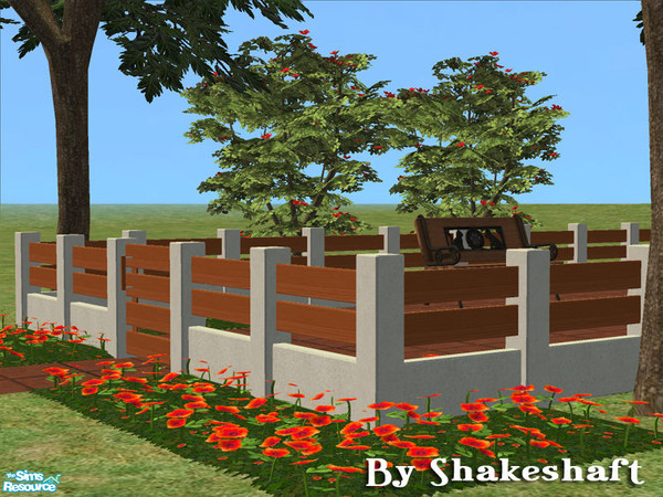 Sims 2 — Ascot Small Fence  by Shakeshaft — Part of a set of new fences with concrete posts and wood rails, there are 3