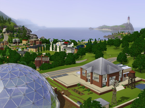 Sims 3 — Landgraab Laboritories by ltoole — Includes large warehouse for elaborate experiments, helicopter pad, launch