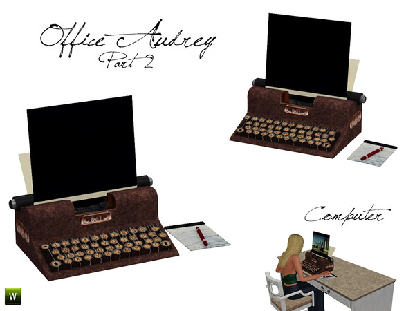 Sims 3 — Audrey Office Typewriter by BuffSumm — Typewriter with computer function matching the Audrey Office Set in