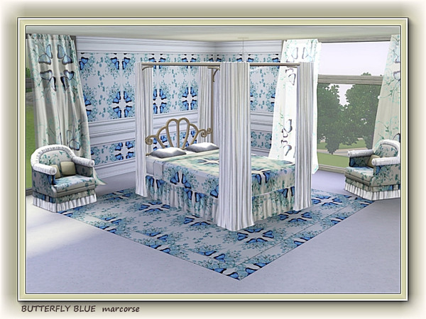 Sims 3 — Butterfly Blue pattern by marcorse — Bright blue butterflies and flowers in a romantic, simple repeat pattern.