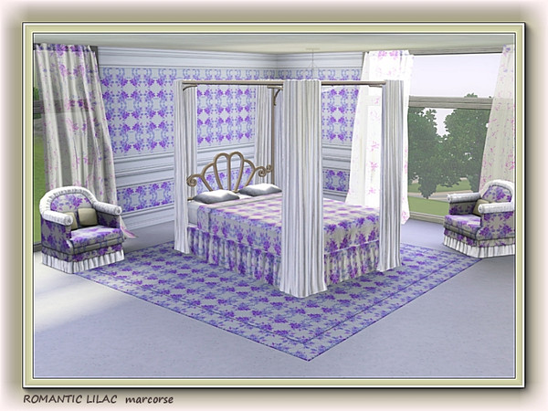Sims 3 — Romantic Lilac pattern by marcorse — Clumps of lilac flowers on a white background add a touch of romance to