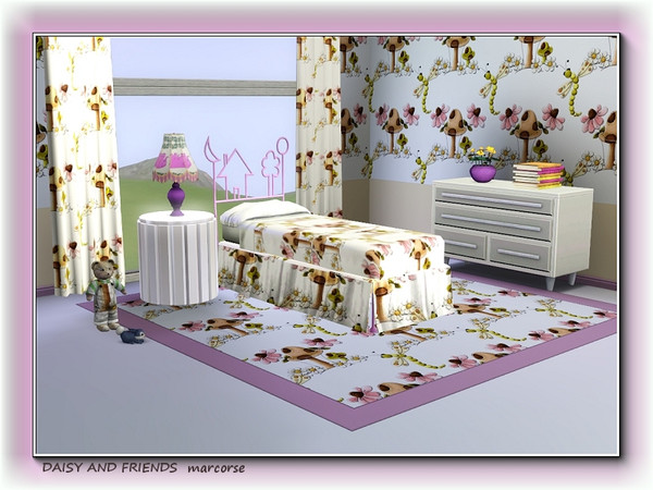 Sims 3 — Daisy and Friends pattern by marcorse — A spotted mushroom is the central motif, surrounded by pink daisies and