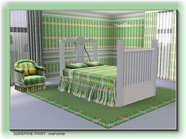Sims 3 — Sunshine Daisy pattern by marcorse — A stylised floral design featuring yellow daisies with green and blue