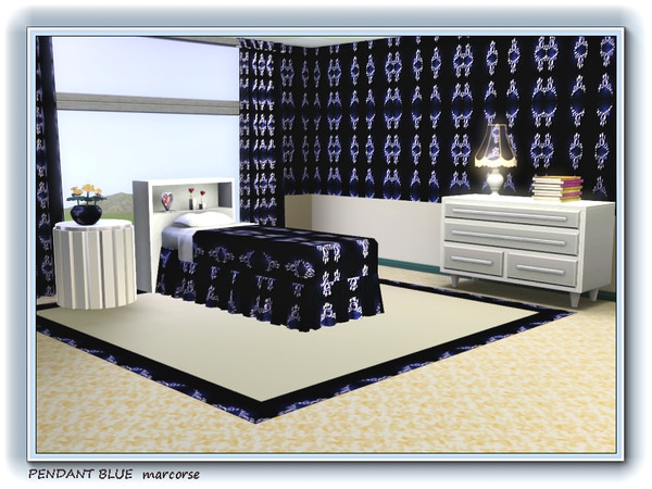 Sims 3 — Pendant Blue pattern by marcorse — A pendant necklace in blue and white on a navy background