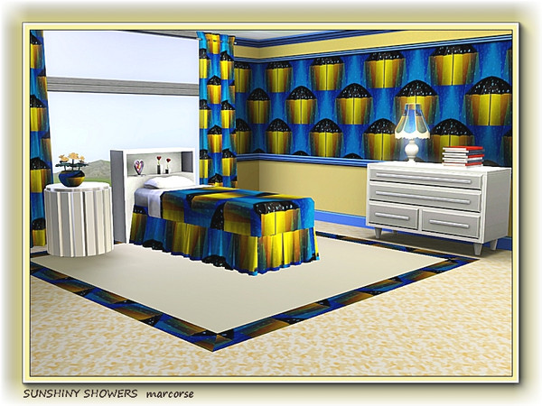 Sims 3 — Sunshiny Showers pattern by marcorse — A fun pattern featuring raindrops, open umbrellas and sunshine