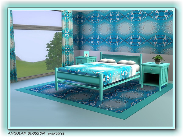 Sims 3 — Angular Blossom pattern by marcorse — Pretty blossoms on a bright blue background.