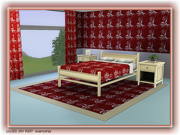 Sims 3 — Lilies on Red by marcorse — White lilies on a red background, which also has a lily design.