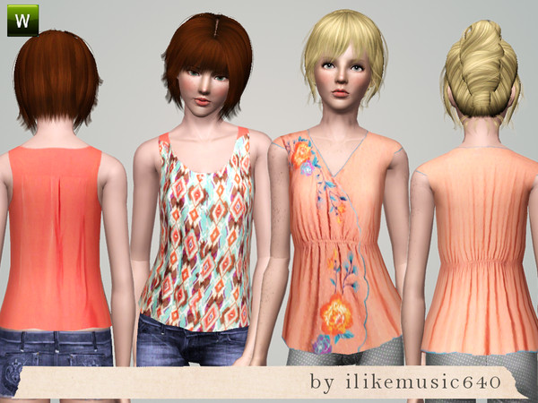 Sims 3 — Flare by ILikeMusic640 — a set of two colorful tops, not recolorable