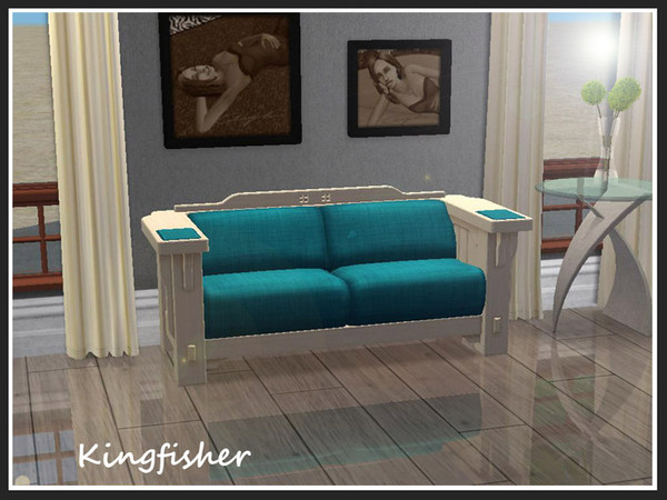 Sims 2 — El Sofa & Lushcroft Loveseat - Kingfisher by portiapudding — A set of recolours of the El Sofa 3 seat sofa.