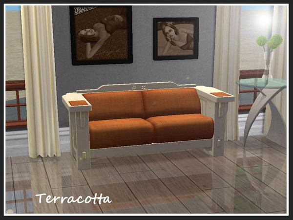 Sims 2 — El Sofa & Lushcroft Loveseat - Terracotta by portiapudding — A set of recolours of the El Sofa 3 seat sofa.
