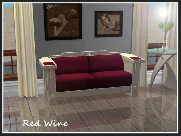 Sims 2 — El Sofa & Lushcroft Loveseat - Red Wine by portiapudding — A set of recolours of the El Sofa 3 seat sofa.