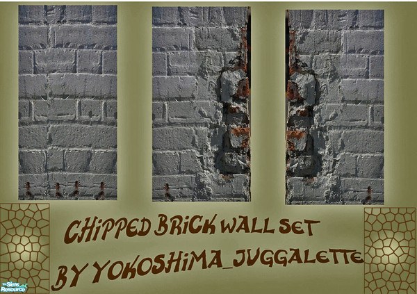 Sims 2 — Chipped Brick Wall Set by Yokoshima_Juggalette — Brick walls that have been destroyed over the past century.
