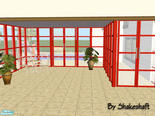 Sims 2 — Mode Glass Screen Fence - Red by Shakeshaft — Part of a modern style glass screen fence set with a matching