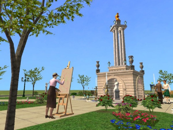Sims 2 — Fountain Square by juhhmi — Meet new sims around this beautiful Baroque fountain. These plazas also look great