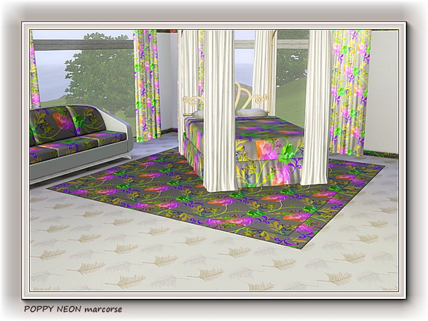 Sims 3 — Poppy Neon pattern by marcorse — A poppy repeat pattern in neon shades of pink, green and purple.